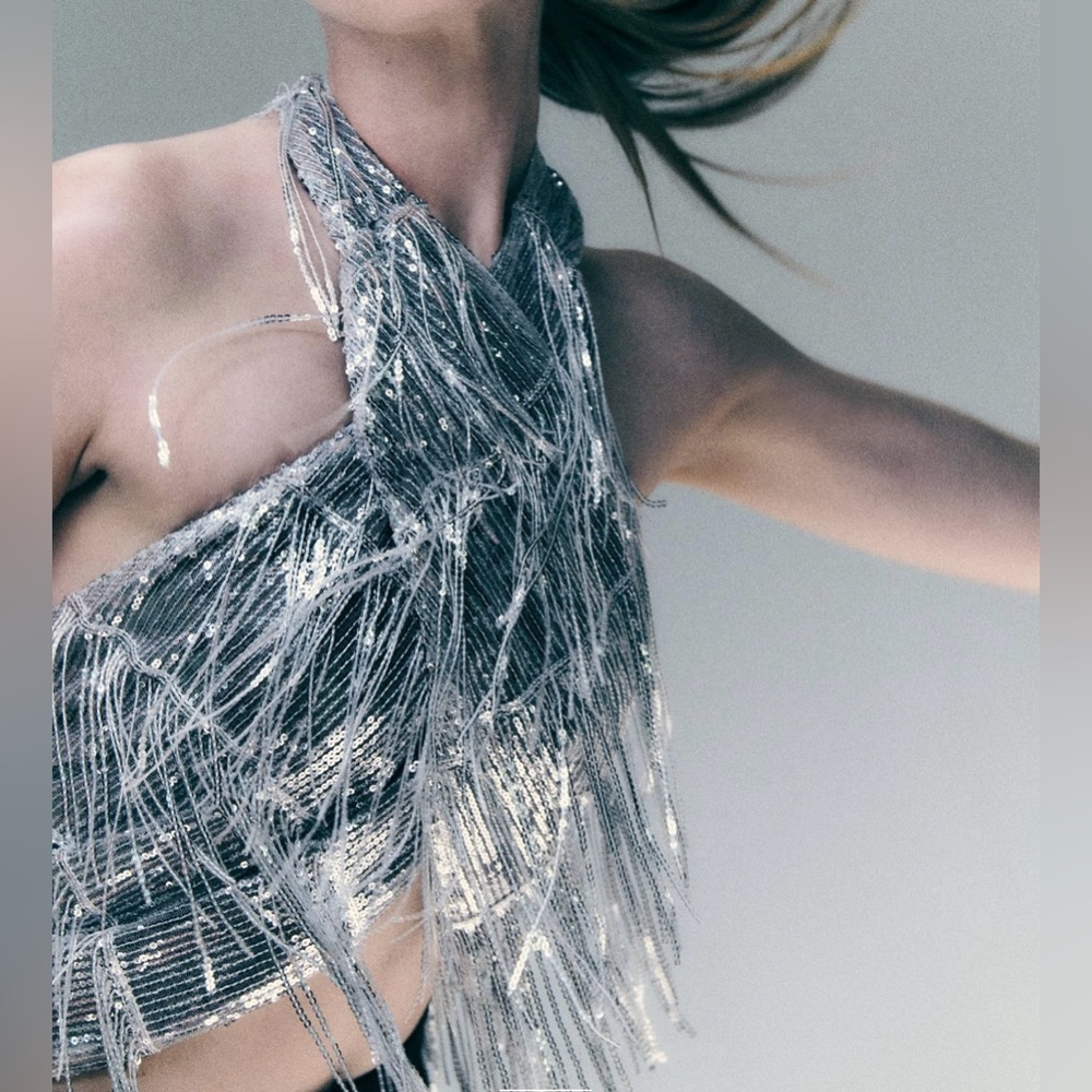 Sequin Wrap Halter Top